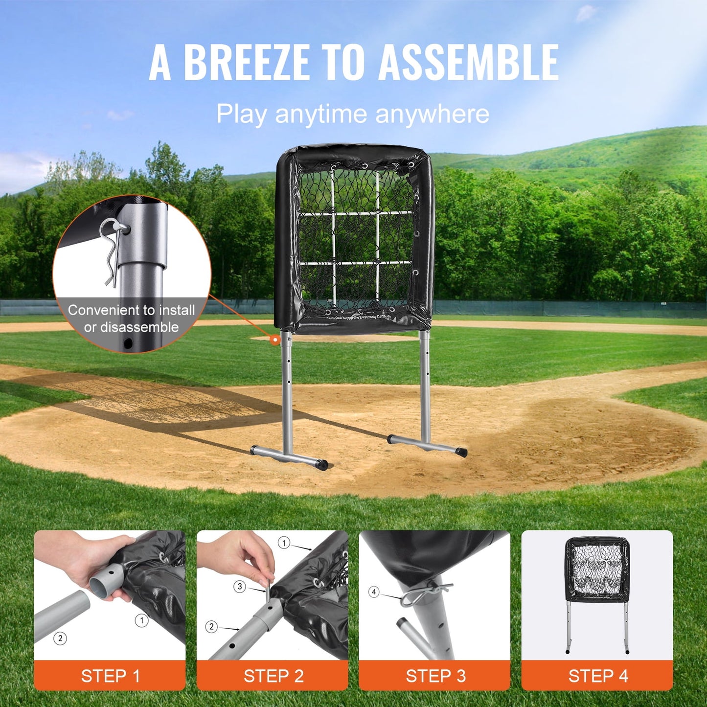 9 Hole Baseball Mesh, 28"X27" Training Gear for Softball Baseball, Ideal for Batting Throwing Drills, Robust Height Modifiable Training Aid with Strike Zone & 4 Ground Pegs