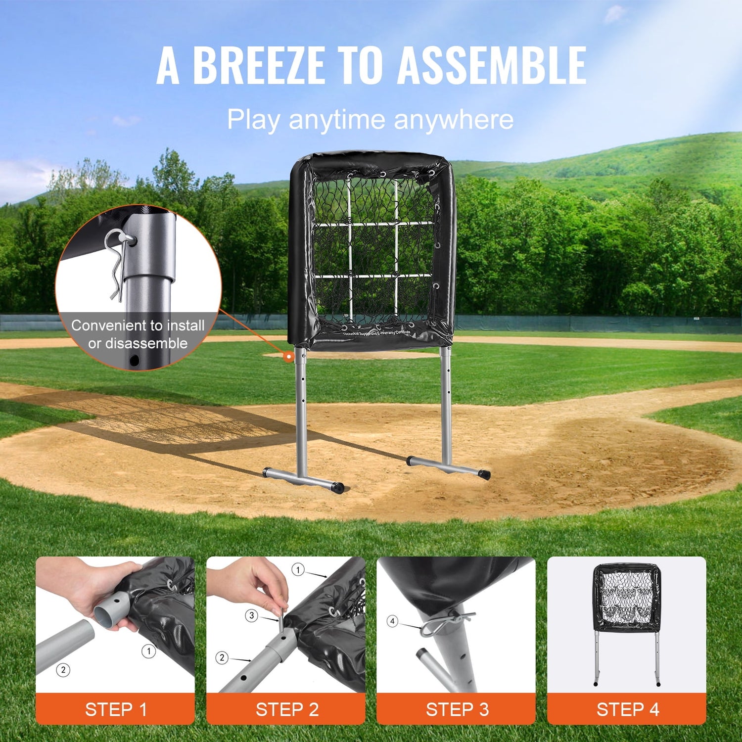 9 Hole Baseball Mesh, 28"X27" Training Gear for Softball Baseball, Ideal for Batting Throwing Drills, Robust Height Modifiable Training Aid with Strike Zone & 4 Ground Pegs