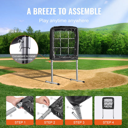 9 Hole Baseball Mesh, 28"X27" Training Gear for Softball Baseball, Ideal for Batting Throwing Drills, Robust Height Modifiable Training Aid with Strike Zone & 4 Ground Pegs