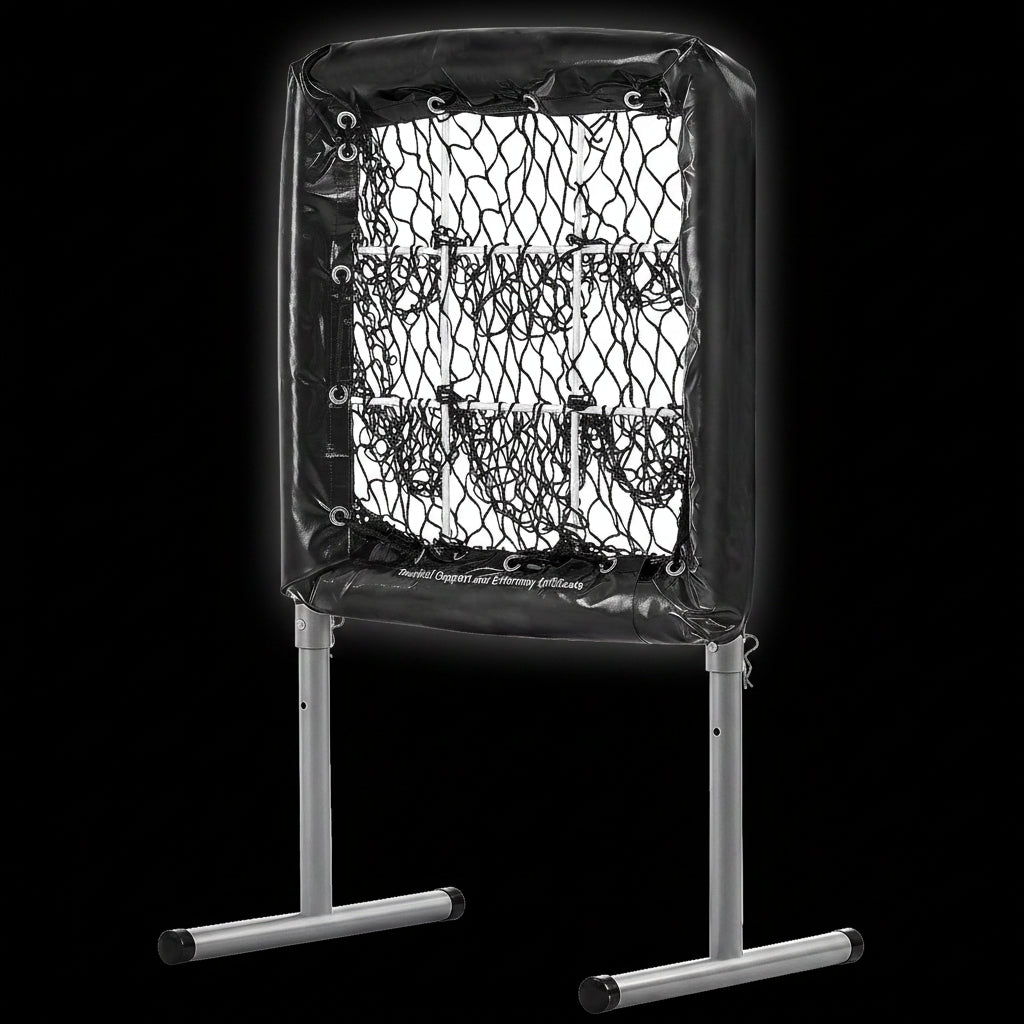 9 Hole Baseball Mesh, 28"X27" Training Gear for Softball Baseball, Ideal for Batting Throwing Drills, Robust Height Modifiable Training Aid with Strike Zone & 4 Ground Pegs