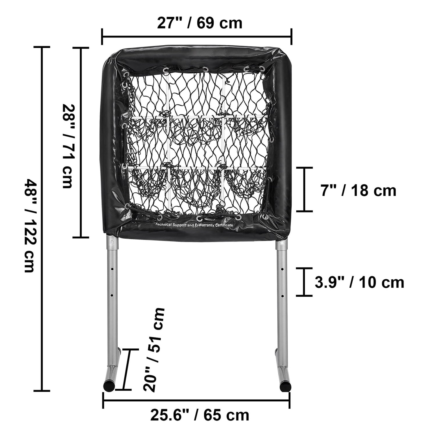 9 Hole Baseball Mesh, 28"X27" Training Gear for Softball Baseball, Ideal for Batting Throwing Drills, Robust Height Modifiable Training Aid with Strike Zone & 4 Ground Pegs