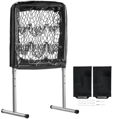 9 Hole Baseball Mesh, 28"X27" Training Gear for Softball Baseball, Ideal for Batting Throwing Drills, Robust Height Modifiable Training Aid with Strike Zone & 4 Ground Pegs