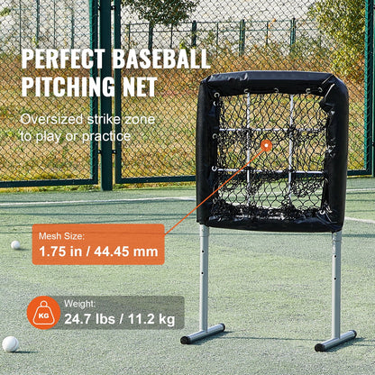 9 Hole Baseball Mesh, 28"X27" Training Gear for Softball Baseball, Ideal for Batting Throwing Drills, Robust Height Modifiable Training Aid with Strike Zone & 4 Ground Pegs