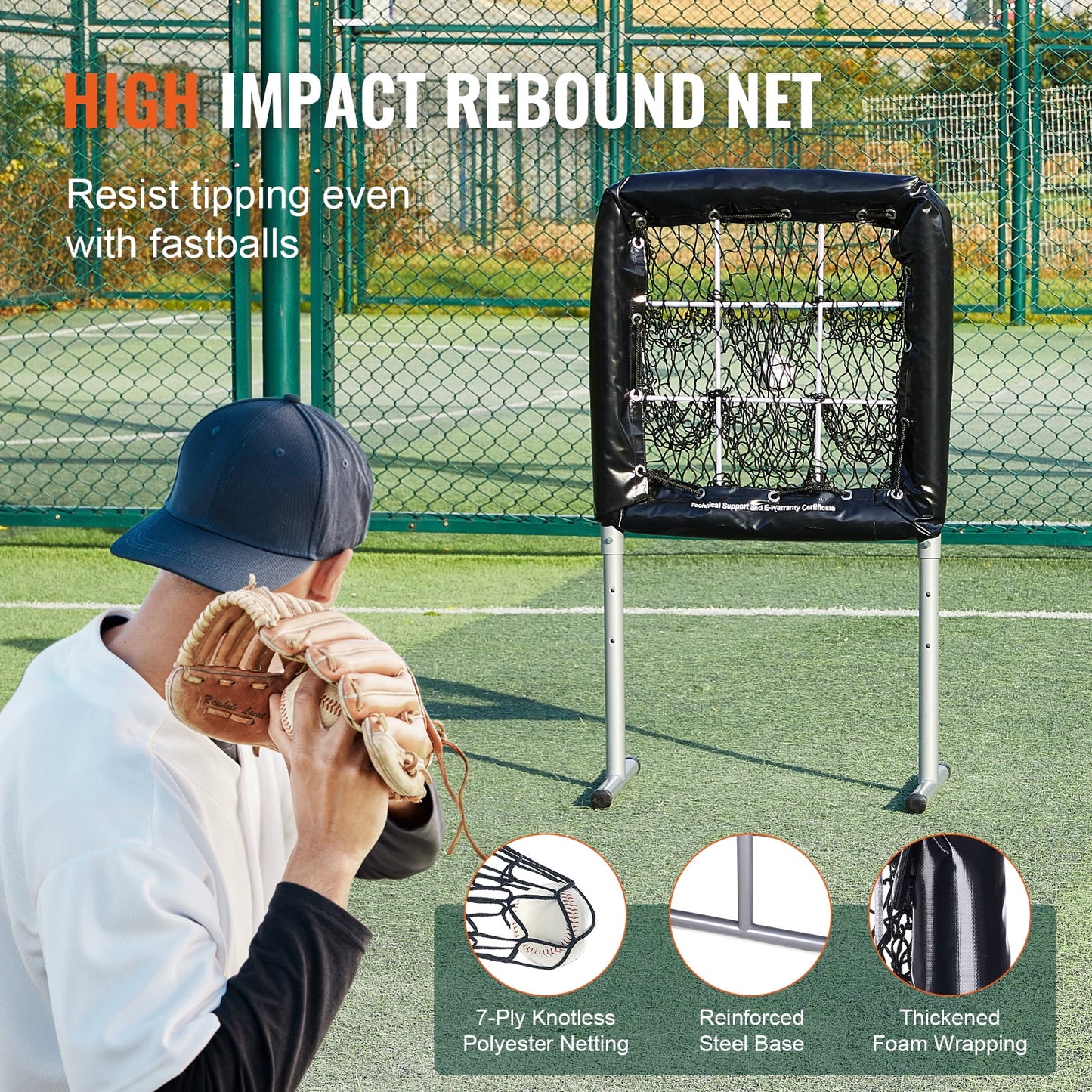 9 Hole Baseball Mesh, 28"X27" Training Gear for Softball Baseball, Ideal for Batting Throwing Drills, Robust Height Modifiable Training Aid with Strike Zone & 4 Ground Pegs